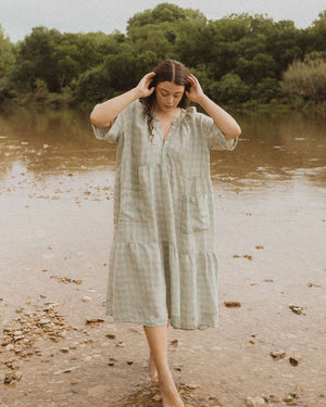 
            
                Load image into Gallery viewer, CALLIE DRESS - SEAGLASS GINGHAM
            
        